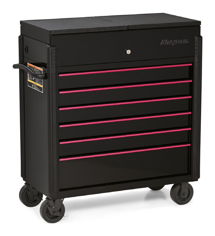 Electric Pink Rollwagen mit 6 Schubladen und ausziehbarer Arbeitsplatte - KRSC430AZIY7 - Snap-on Werkzeug